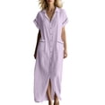 thumbnail image 2 of ClodeEU Women's V Neck Short Sleeve Button Down Maxi Dress,Casual Loose Dress with Front Slit Purple,Women's Plus XL, 2 of 7