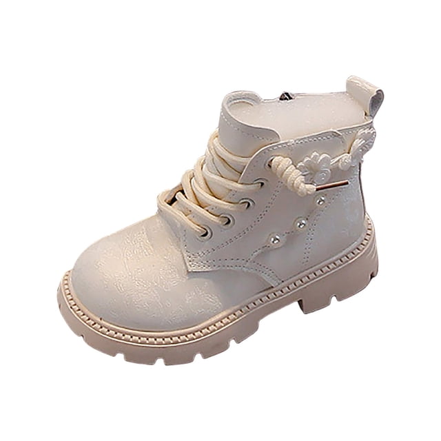 Splozh Bottes Fille Bottines Enfants Bottes d'Hiver Enfant Bottes Filles Mode Enfants Bottes d'Automne Bottes Mode Tube Court Bottes Polyvalentes Blanc,6-7 Ans