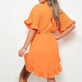thumbnail image 4 of Summer Savings Clearance 2024! TAGOLD Womens Dress,Women's Color Shirt Skirt Ruffle Sleeve Irregular Shirt Dress Short Sleeve V-Neck Knee Length Dress, 4 of 5