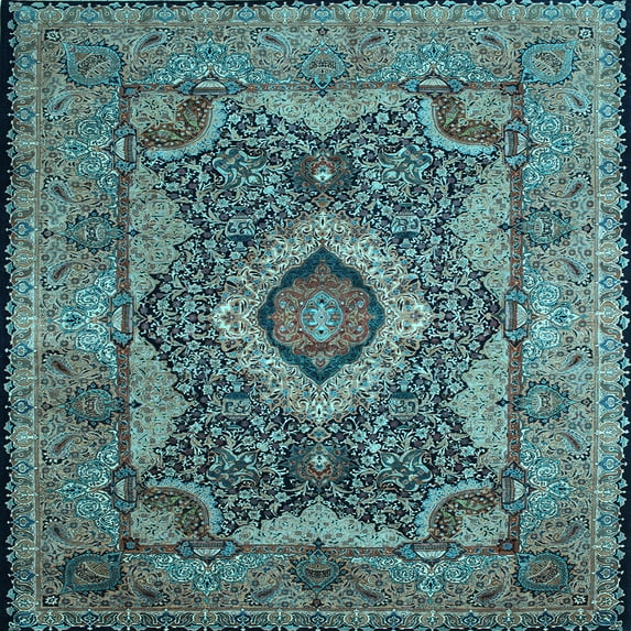 Ahgly Company Indoor Square Medallion Light Blue Traditional Area Rugs, 5' Square