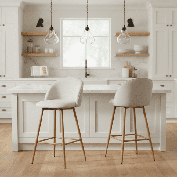 Homy Casa 2-Piece Upholstered Bar Stools, Swivel Counter-Height Chairs for Kitchen, Island & Bistro, Beige