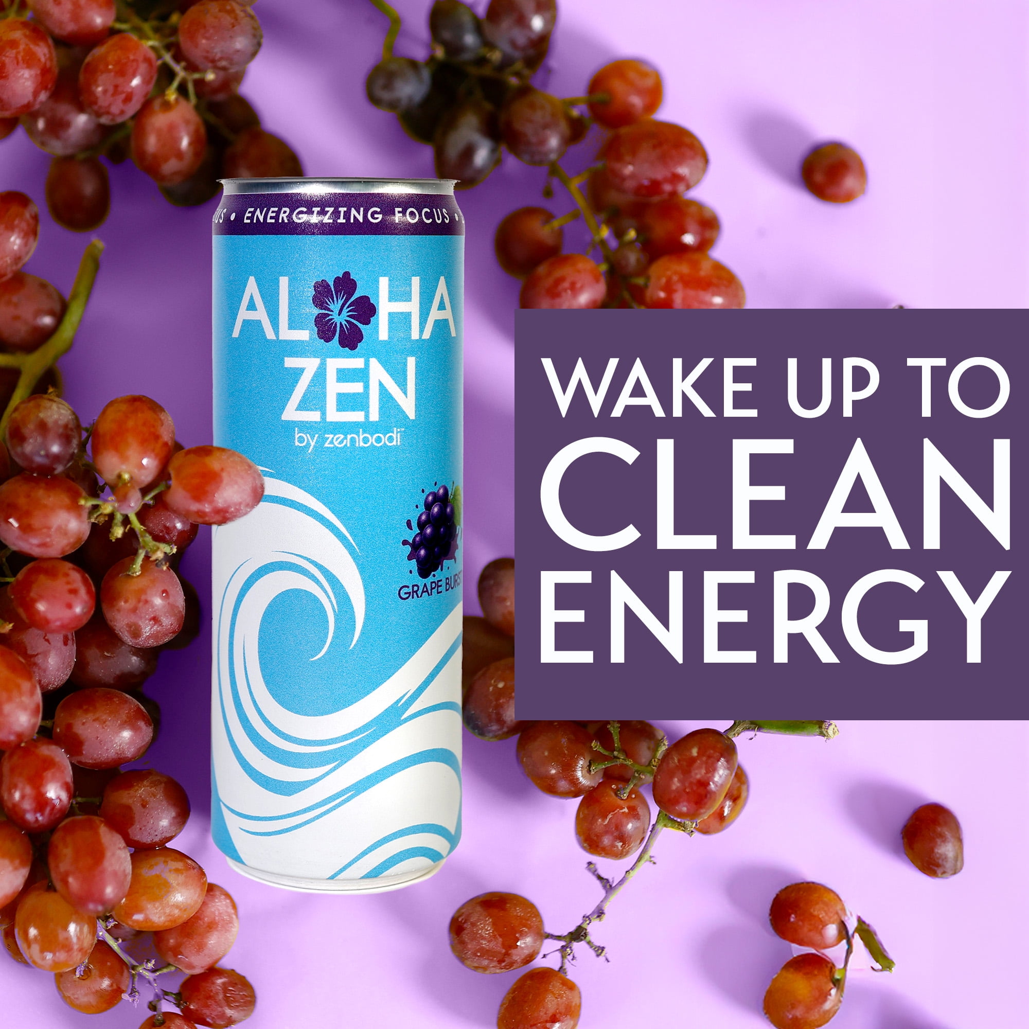 Zenbodi Aloha Zen Grape Burst - AWAKEN Functional Beverage - 12 oz (Pack of 12), No-Jitter Energy Drink, Contains L-Alpha GPC, Caffeine, and L-Theanine