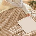 thumbnail image 6 of AOVUWU & Fleece Throw Blanket for Couch, Super Soft 3D Striped Jacquard Blanket, Lightweight Fuzzy Cozy Blankets,Khaki, 6 of 6