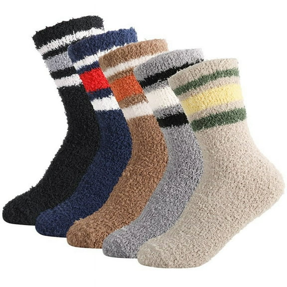Armscye 5 Pairs Warm Winter Fluffy Socks for Mens, Winter Thermal Slipper Socks, Cozy Plush Sleep Home Fleece Cabin Soft House Socks