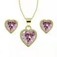 thumbnail image 2 of 24k Yellow Gold 1 Ct Heart Plated Pink Sapphire Full Set Necklace by Paris Jewelry, 2 of 4