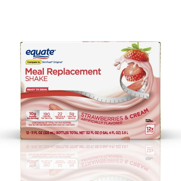 Equate Strawberry Meal Replacement Shake, 11 fl oz, 12 Pack