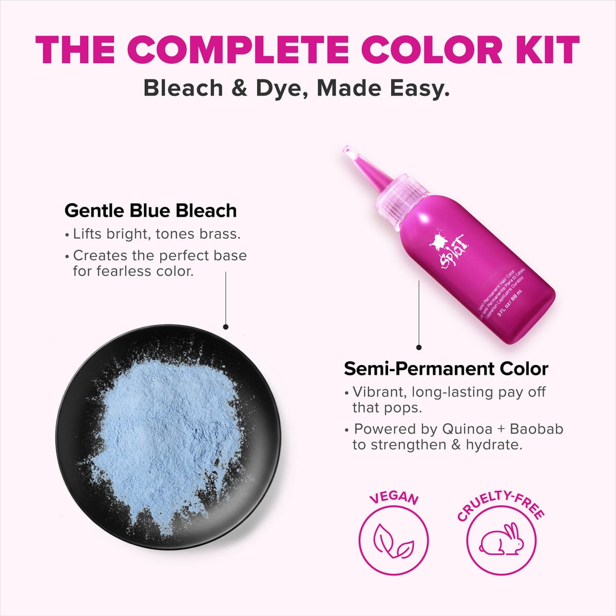 Splat Complete Kit, Pink Fetish Hair Color, Semi-Permanent Hair Dye with Bleach