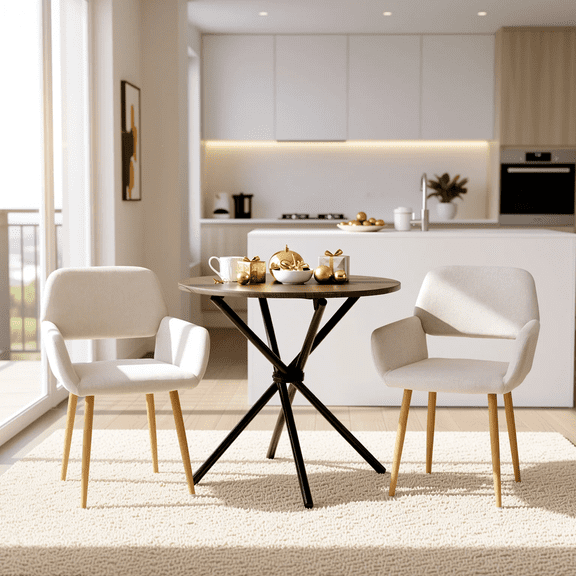 FurnitureR Dining Chairs Set of 2, Modern Accent Chairs Open Back Armchairs Living Room Chair with Soft Seat and Sturdy Base for Dining Living Bedroom, Beige