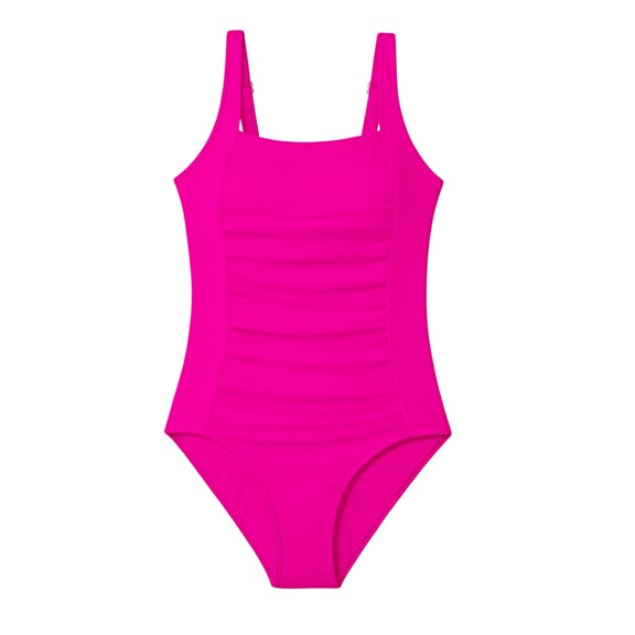 CAIVO Child Girls One-Piece Swimsuit Full Coverage Square Neck Sleeveless Bathing Suit Pure Color Swimwear With Padded For Toddlers And Kids