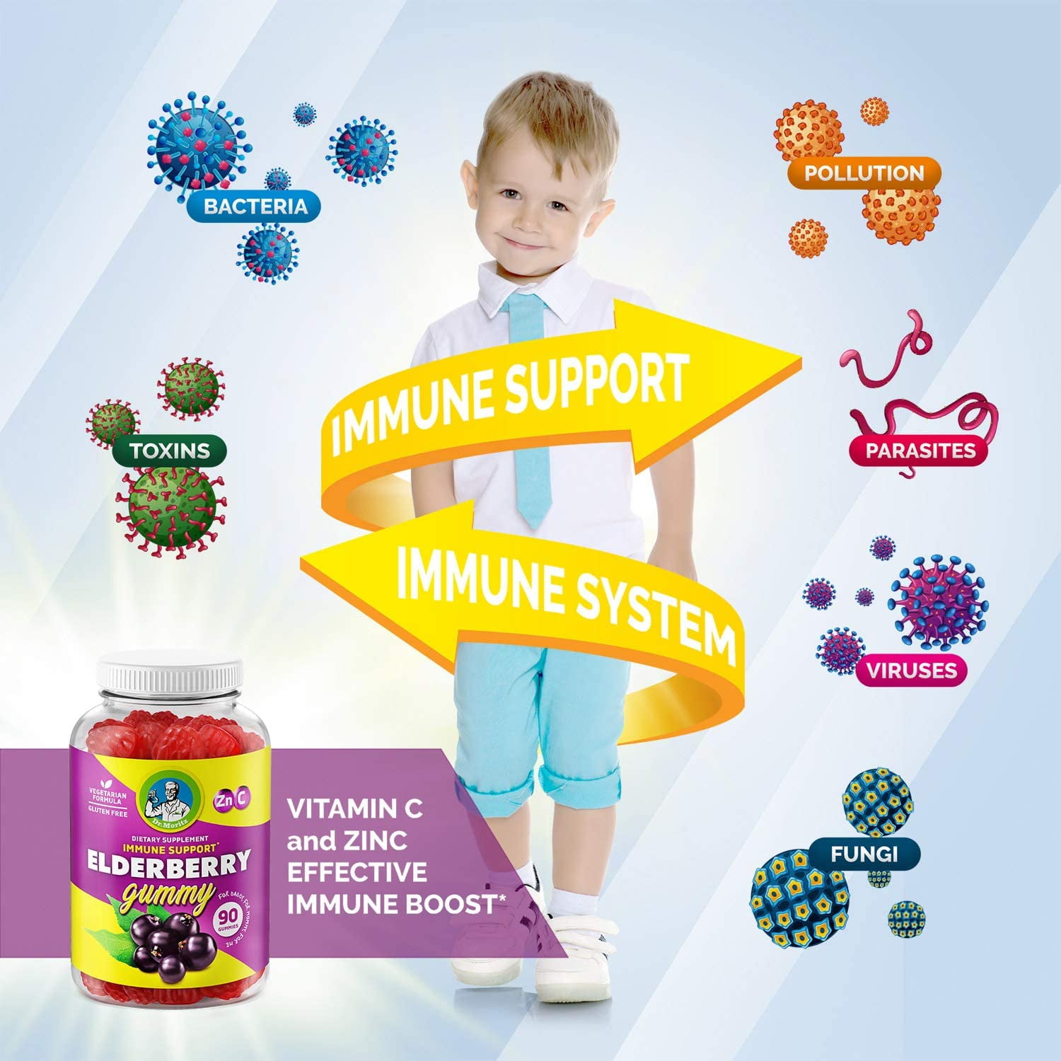 Dr. Moritz Elderberry Gummies, 90 Count, Natural Immune Support with Vitamins C and Zinc
