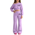 thumbnail image 2 of Kiijoy Girls' Outfits Off Shoulder Cropped Sweatshirt Wide Leg Sweatpants Set, Sizes 5-14, 2 of 3