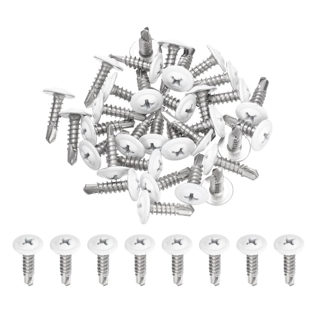 Uxcell 30 Pcs Vis Autotaraudeuses Blanches M4.2x16mm pour Métal, Argent