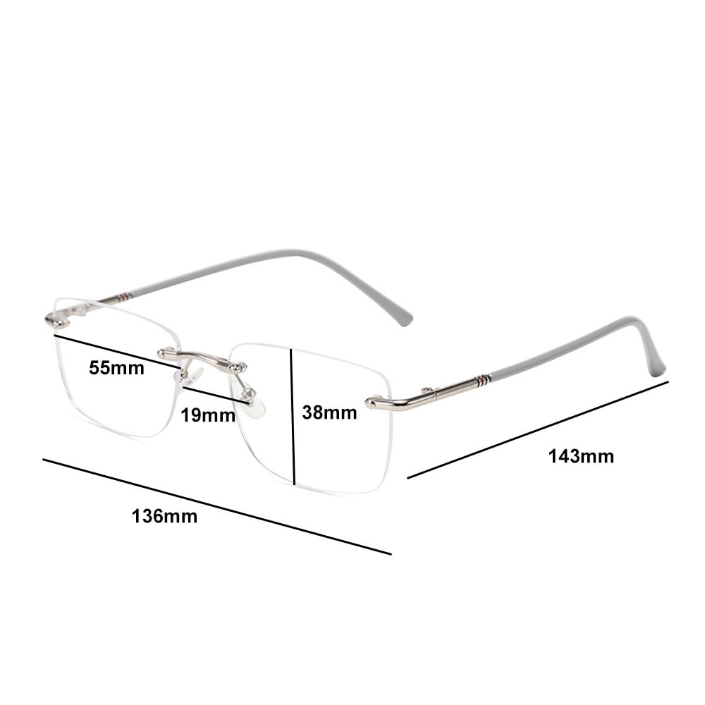 4 Pairs of Women Rimless Rectangular Reading Glasses, Men Frameless Metal Blue Light Blocking Readers