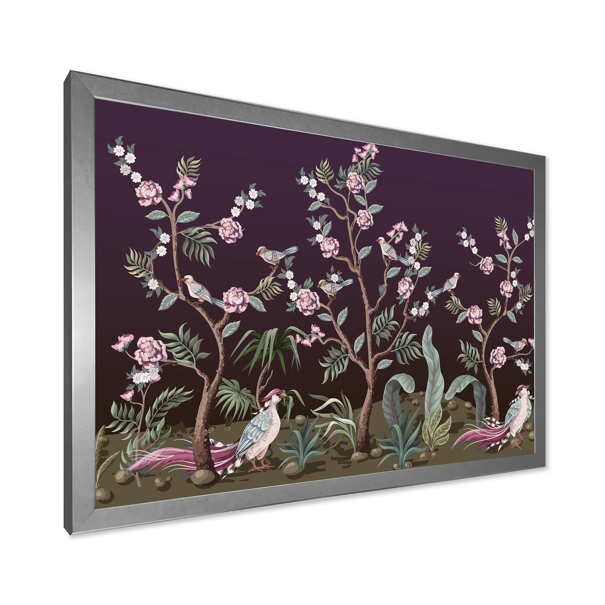 Designart 'Chinoiserie With Peonies and Birds I' Traditional Framed Art Print