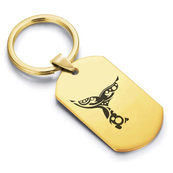 Stainless Steel Whale Tail Maori Symbol Dog Tag Keychain Circle Ring