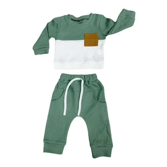 Otqutp Baby Party Clothes Set Toddler Boy's Long Sleeved Striped Patchwork Pantsuit for 0 To 3 Years Elastic Pants 2PCS Fall Winter Clothes for 0 to 3 Years