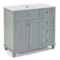 thumbnail image 5 of YIYADO 36" Bathroom Vanity with Ceramic Sink, Soft Drawers, Modern Freestanding Storage Cabinet, Solid Wood Frame, Blue, 5 of 6