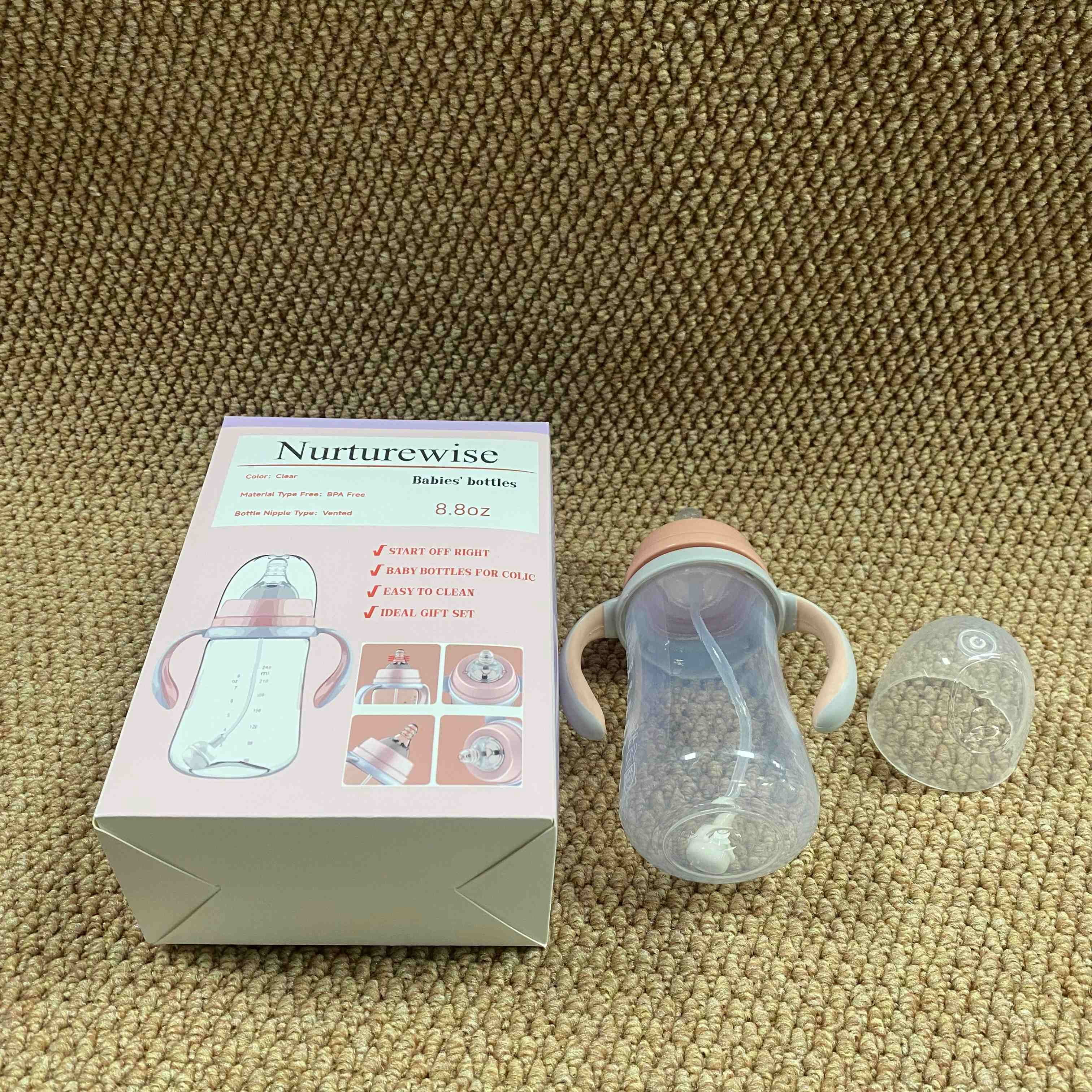 Nurturewise Babies' bottles,Bottle with Natural Response Nipple, Wide Neck Bottles with Handle, Newborn Anti-Colic Bottles Gift Set, Clear (8.8oz)