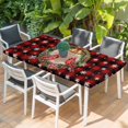 thumbnail image 2 of Red Plaid Christmas Table Cloths for 6 Foot Rectangle Tables, Xmas Snowflake Birds Botanical Patio Waterproof Elastic Fitted Tablecloths, Washable Rectangular Table Cover for Camping, 2 of 8