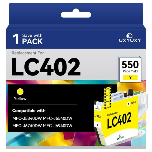 LC402 Ink Cartridge for Brother LC402 LC402XL for MFC-J5340DW MFC-J6540DW MFC-J6740DW MFC-J6940DW Printer (1Yellow)