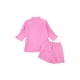 thumbnail image 3 of TRKIYQC Traje de dormir de 2 piezas para mujer, camisa de cuello vuelto de un solo pecho de manga 3/4 de color sólido + pantalones cortos de cintura elástica TRKIYQC moda, 3 of 10