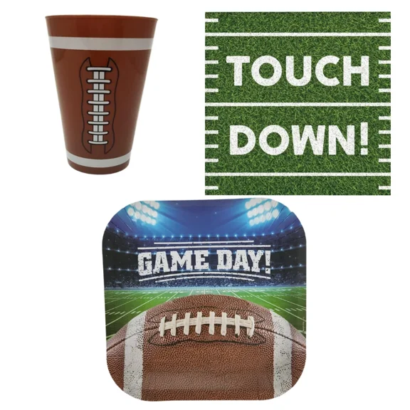 Football Party Supplies: Bundle Includes Dessert Plates, Napkins And Cups For 8