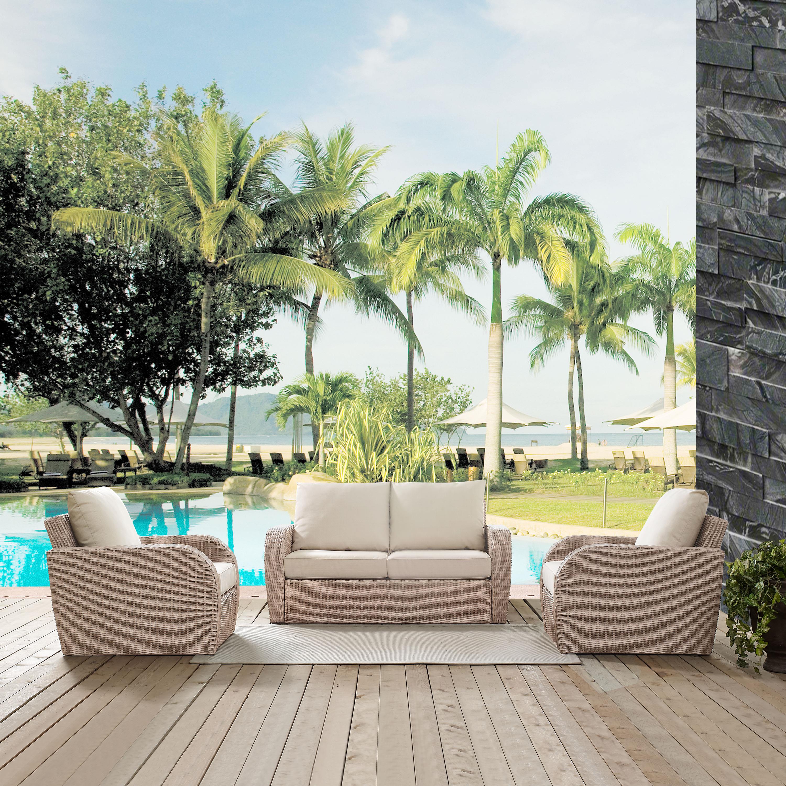 Crosley Furniture St Augustine 3 Pc Outdoor Wicker Seating Set With Oatmeal Cushion - Loveseat, Two Outdoor Chairs - image 5 of 5