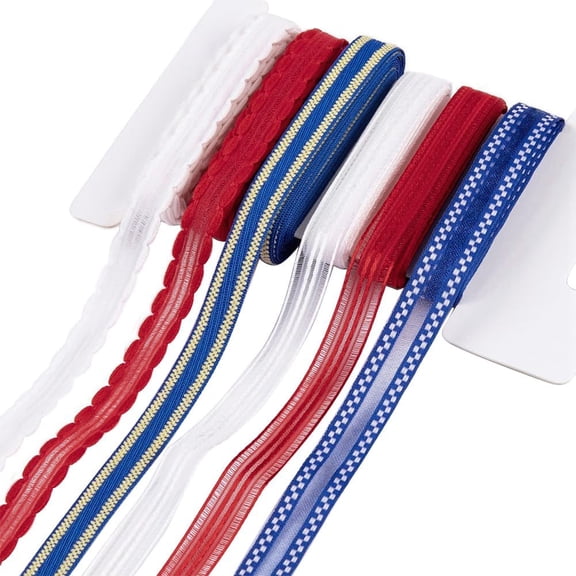 6 Styles Red White Blue Ribbon 4th of July Patriotic American USA Flag Independence Memorial Day Fabric Ribbons Sets for Sewing Making Crafts Bows Wreaths Home Decor Diy Gift Wrapping Supply