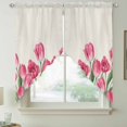 thumbnail image 2 of Pink Tulip Flower Swag Valances for Windows 2 Pack, Kitchen Window Curtains 36 Inch Length, Spring Floral Leaves Plants Retro Beige Privacy Swag Curtains for Living Room/Bathroom 36"x36", 2 of 8