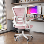 Biggzia Ergonomic Office Chair, Mid-Back Computer Chair with Adjustable Height, Flip-Up Arms and Lumbar Support, Mesh Desk Chair, Pink