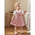 thumbnail image 5 of BemeyourBBs Newborn Baby Girls Spring Summer Fall Clothes Cute Infant Baby Girls 3 Piece Outfit Ribbed Short Sleeve Romper with Bow Print Suspender Skirt Overalls Dress Set, 5 of 9