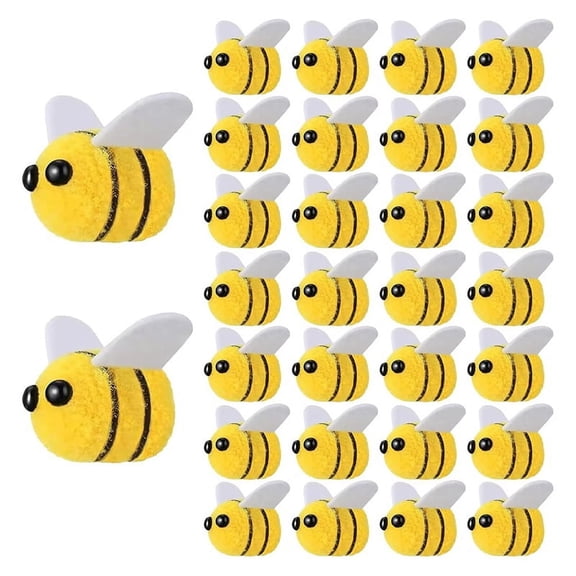 50PCS Bee Pompom Hair Ball Polyester Child Headdress Wedding Figurines DIY Handmade Material Hat Clothing Decor