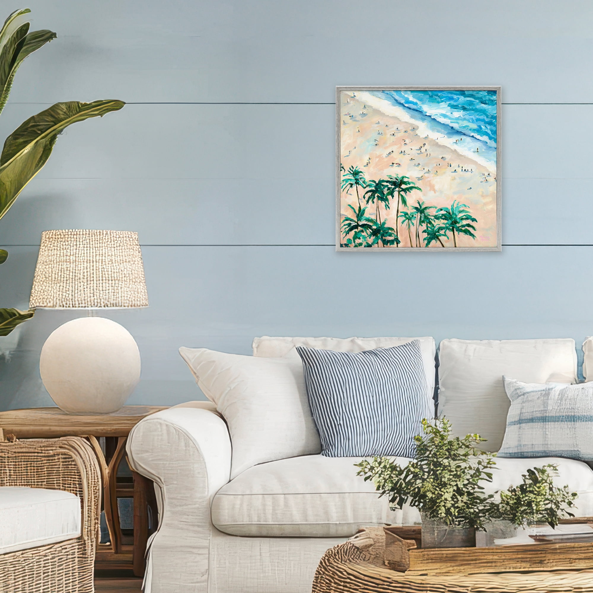 Stupell Industries Waikiki Beach Overview Gray Framed Giclee Art, design by Meredith Howse