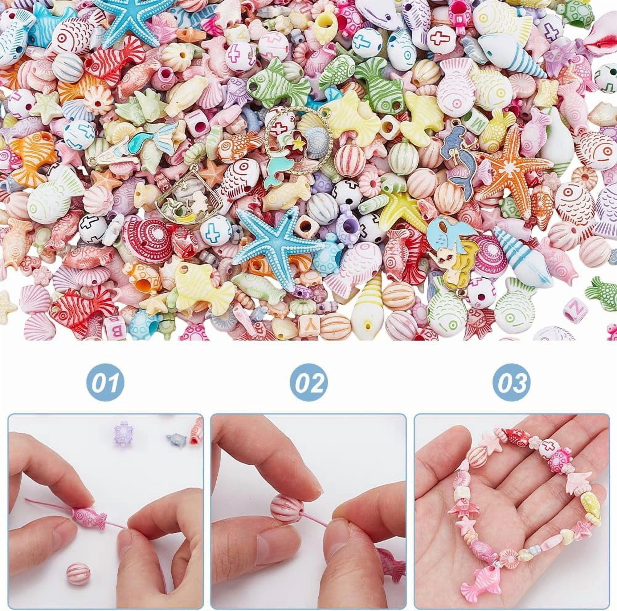 PH 900pcs 25 Styles Ocean Jewelry Making Kit Starfish Seashell Beads Turtle Fish Beads Beads Charms Heart Round Flower Spacer Beads for DIY Jewelry Making Bracelet Earring Necklace colorful