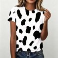 thumbnail image 4 of Women's Crew Neck Cow Print Short Sleeve T‑Shirt, Casual Loose Fit Tee Top, 4 of 6