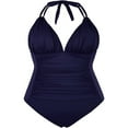 thumbnail image 4 of Women‘s Summer Swimsuit Jumpsuit  Solid Color V-Neck Ruched Triangle Bikini Slim Fit Beachwear, 4 of 7