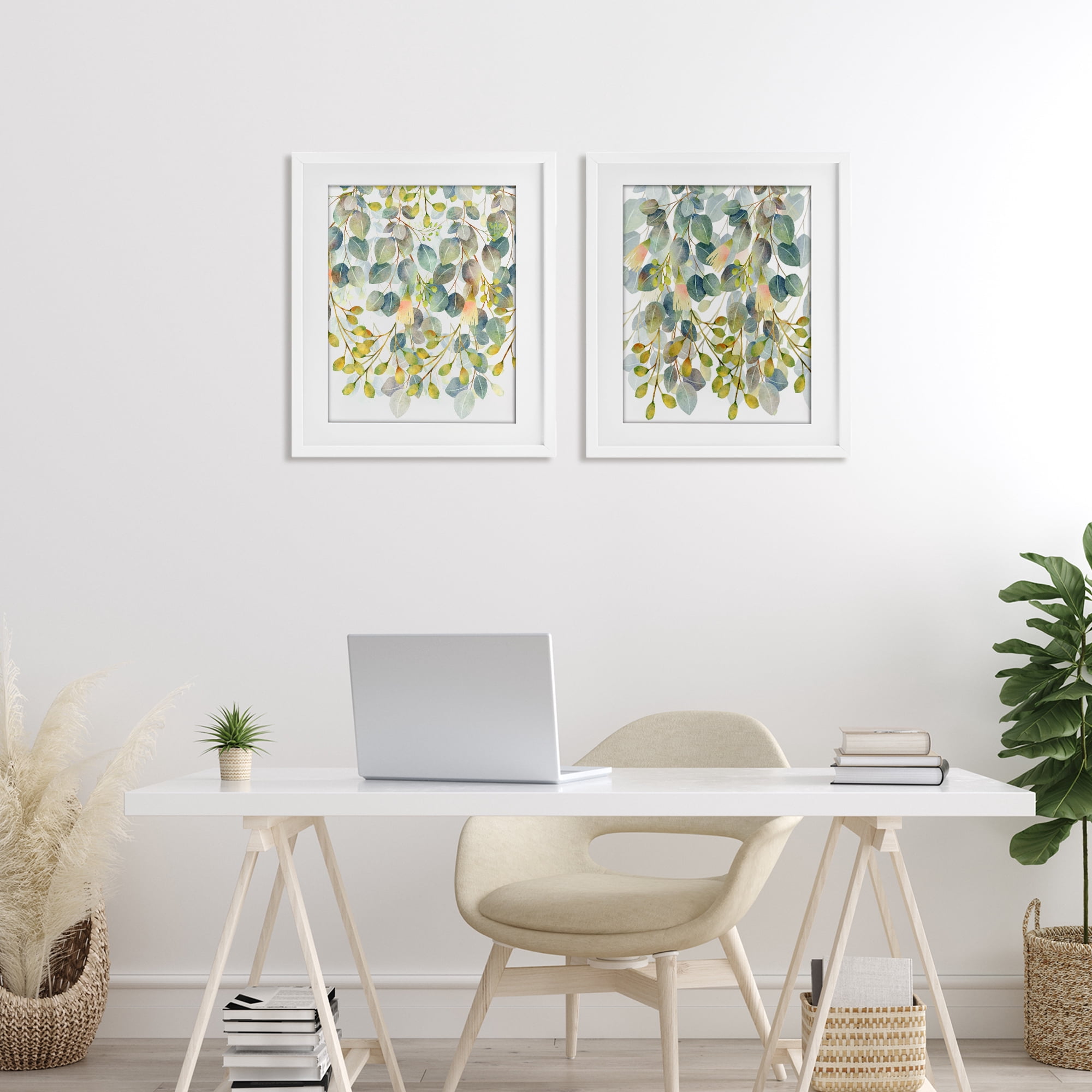 Stupell Industries Layered Ivy Hanging Botanicals 2 Piece White Framed Print Under Glass Set, design by Marcus Prime