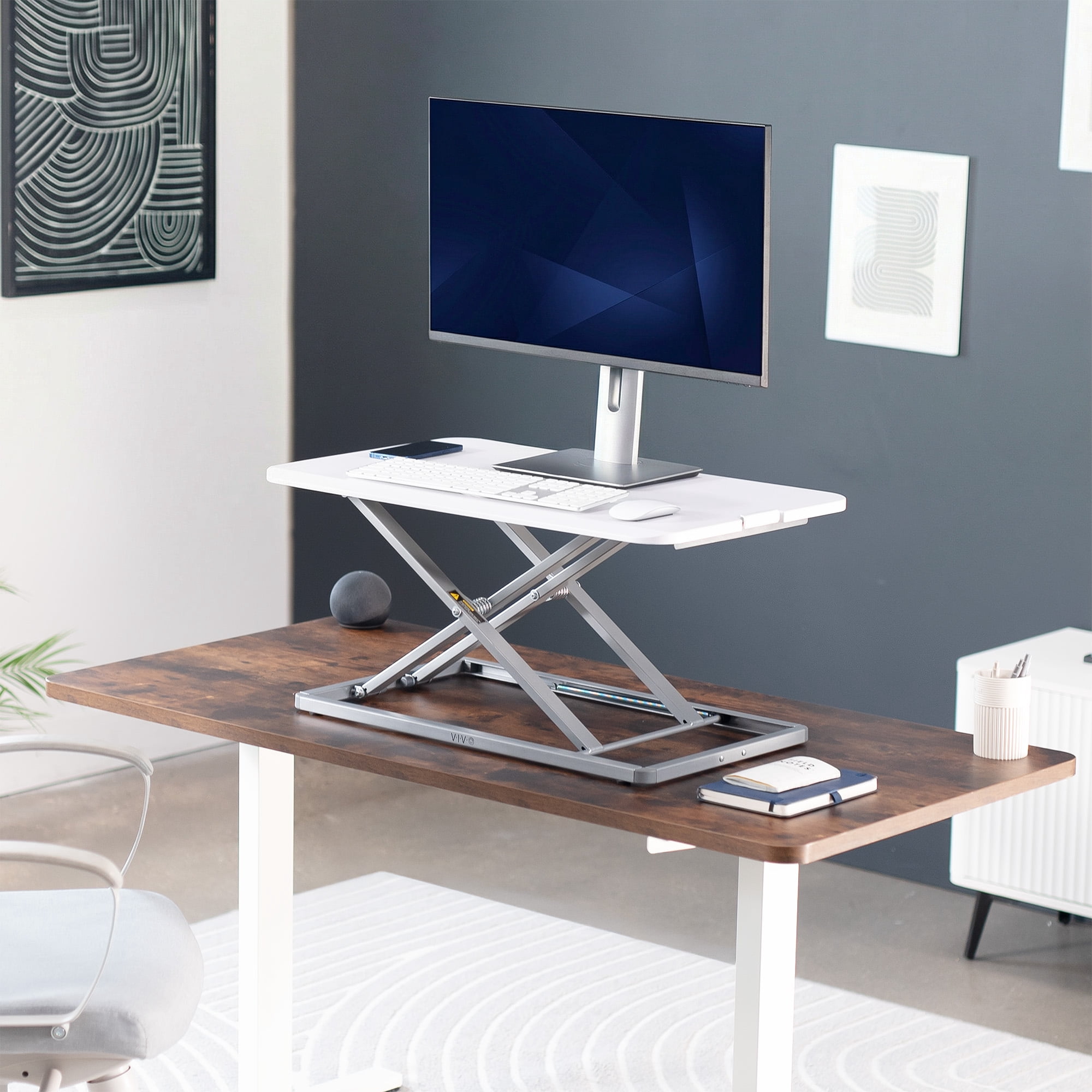 VIVO White Economy Height Adjustable 29" Standing Desk Desktop Monitor Riser