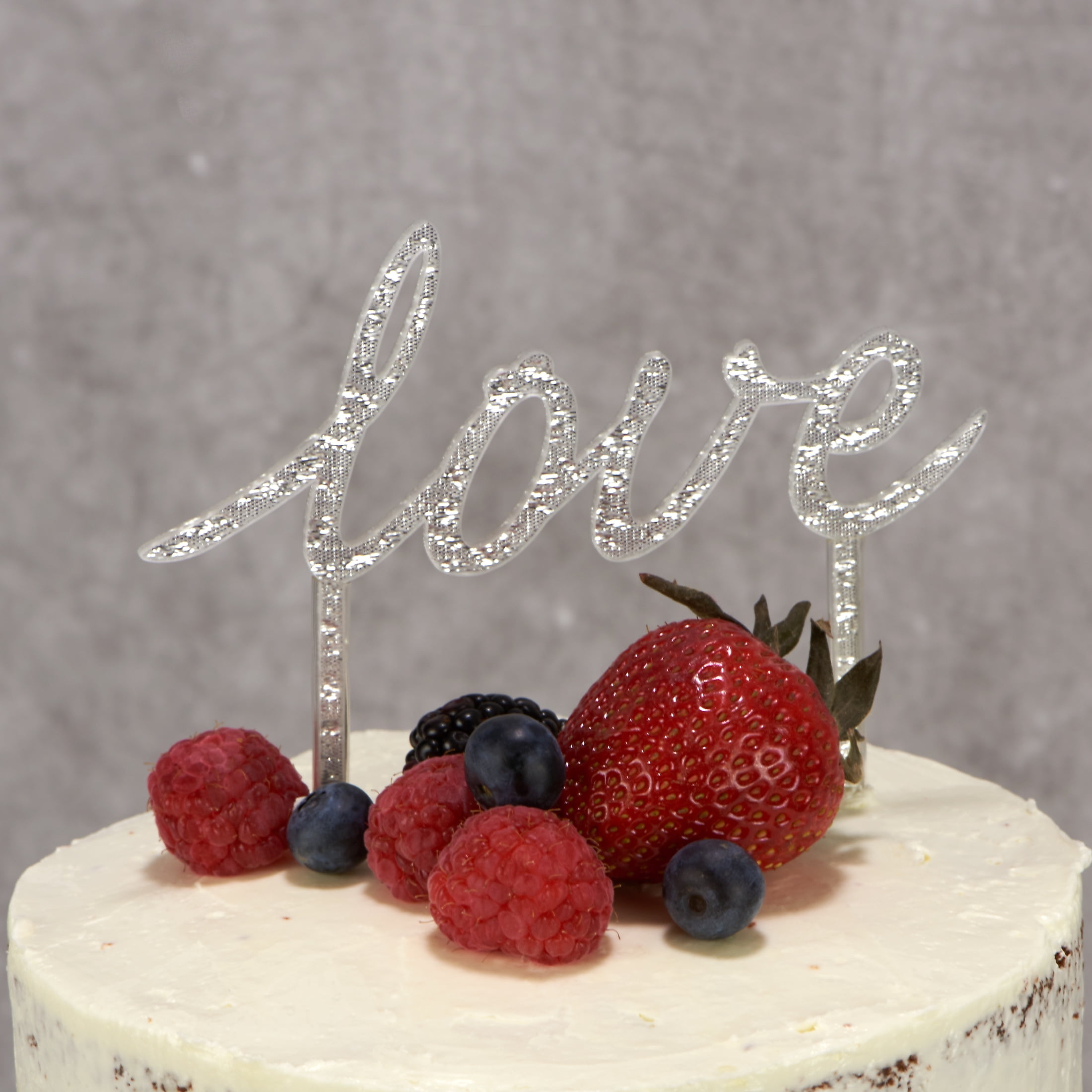 Sparkling Premium Double Sided Glitter HEART SILVER Cupcake Cake Wedding Topper