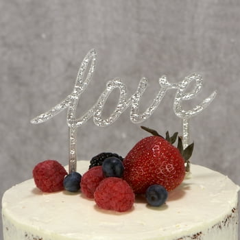 Way to Celebrate Silver "Love" Embellishment, Wedding or Special Event, Cake Topper, 1 Each