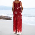 thumbnail image 4 of Women's Christmas Print Solid Wide-Leg Strapless Tank Jumpsuit with Pockets, Red, Size S, 4 of 6