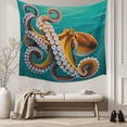 thumbnail image 5 of Octopus Coastal Tapestry for Bedroom Wall Hanging Tapestry, Brown Teal Nautical Summer Ocean Ceiling Backdrop Tapestries Poster Blanket Wall Decor for Teens Room Living Room Dorm 39" x 59", 5 of 8