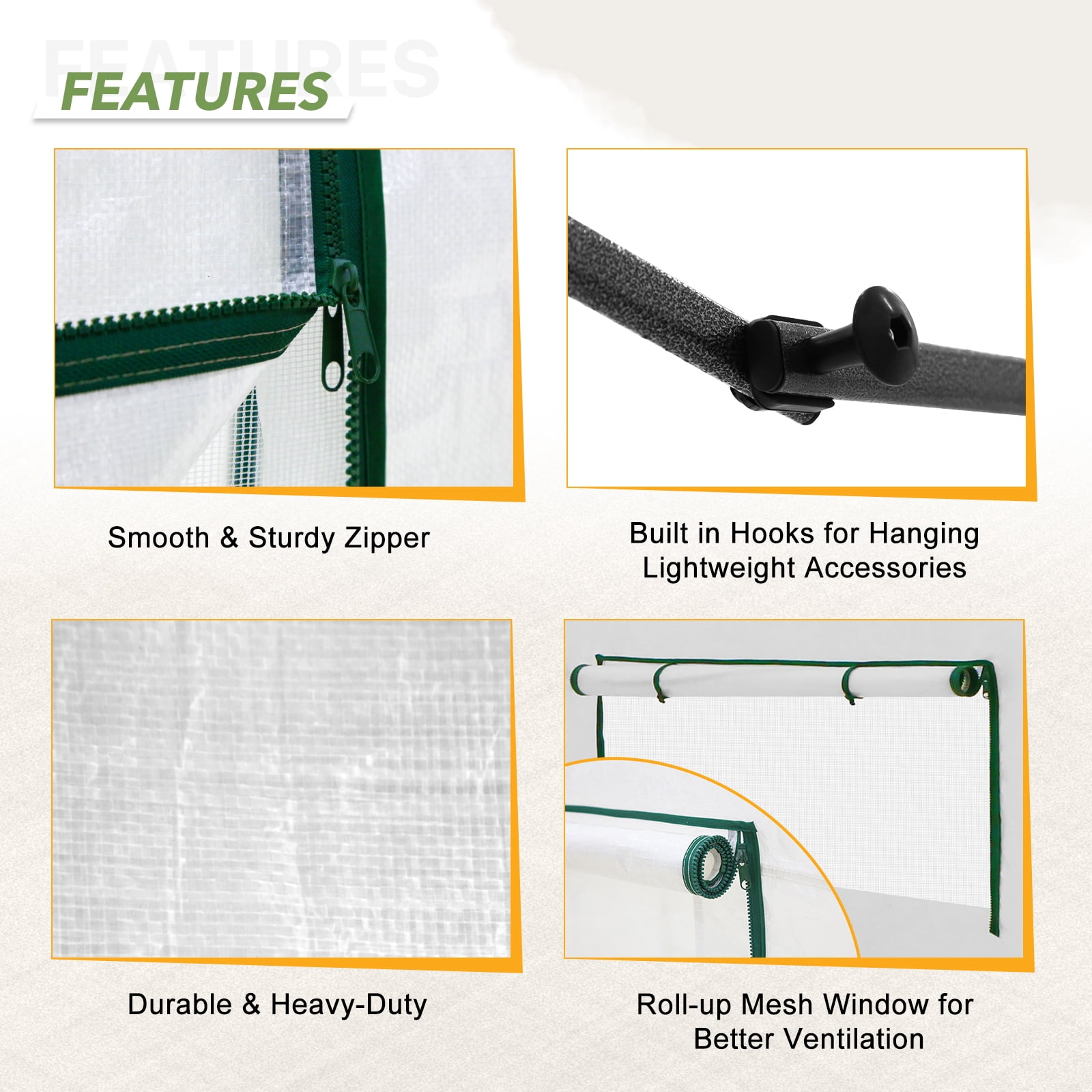 EAGLE PEAK 12x8 Portable Walk-in Greenhouse with Support Pole, Pop-up Outdoor Plant Gardening Green House, Woven White