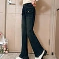 thumbnail image 6 of KYAIGUO Kids Toddler Girls Fleece Lined Flare Jeans Pants Fall Winter Slim Jeans Ripped Flare Jeggings Denim Long Pants for Youth 4-14 Years, 6 of 8