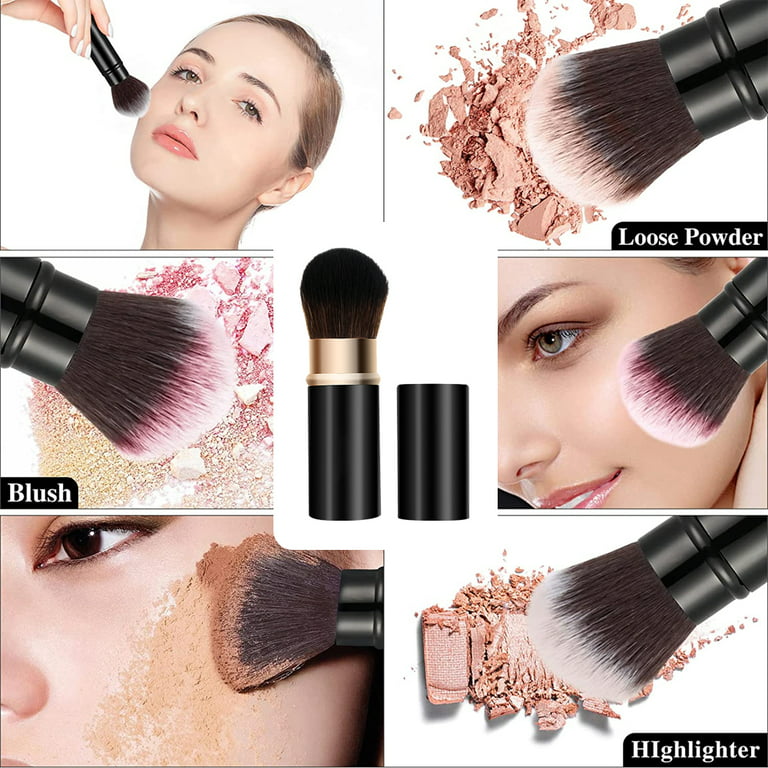 Falliny Retractable Kabuki Makeup Brush, Travel Face Blush Brush, Portable Powder Brush with Cover for Blush, Bronzer, Buffing, Flawless Powder
