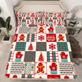 thumbnail image 2 of Homewish Christmas Snowflake Full Size Sheets,Patchwork Geometric Checkered Bed Sheets,Red Green Beige Sheet Sets For Girl Kids,Luxury Bedroom Decor,4 Pieces, 2 of 7