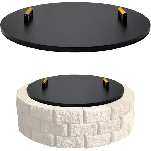 Febtech 36" Fire Pit Cover Round with Dual Wooden Handles Perfect for Fire Pit Inside Up to 34"