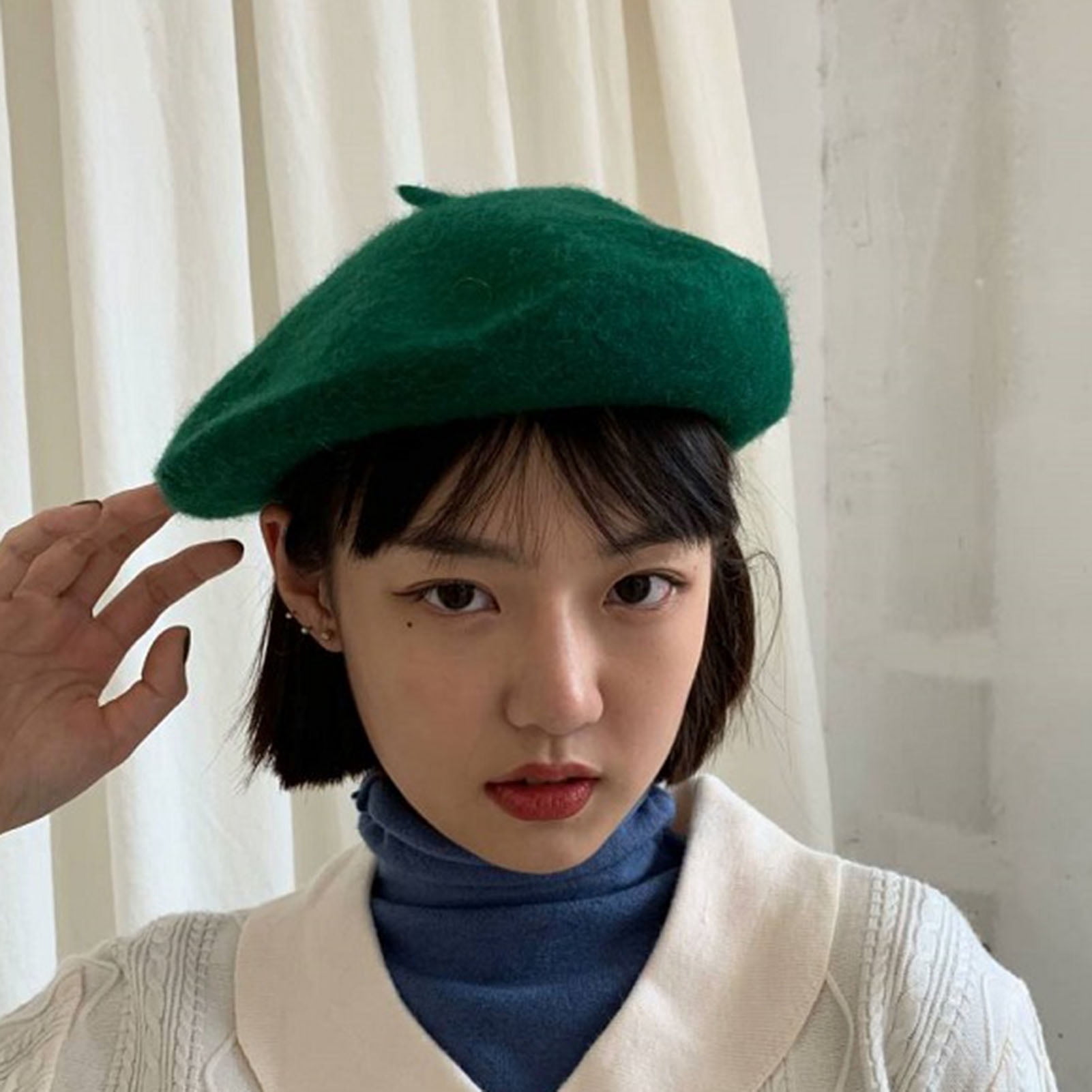 6456 Women Men French Beret Wool Warm Beanie Hat Solid Color Artist Painter Wool Beret Hat French Cap Winter Artist Painter One Size  main image 3