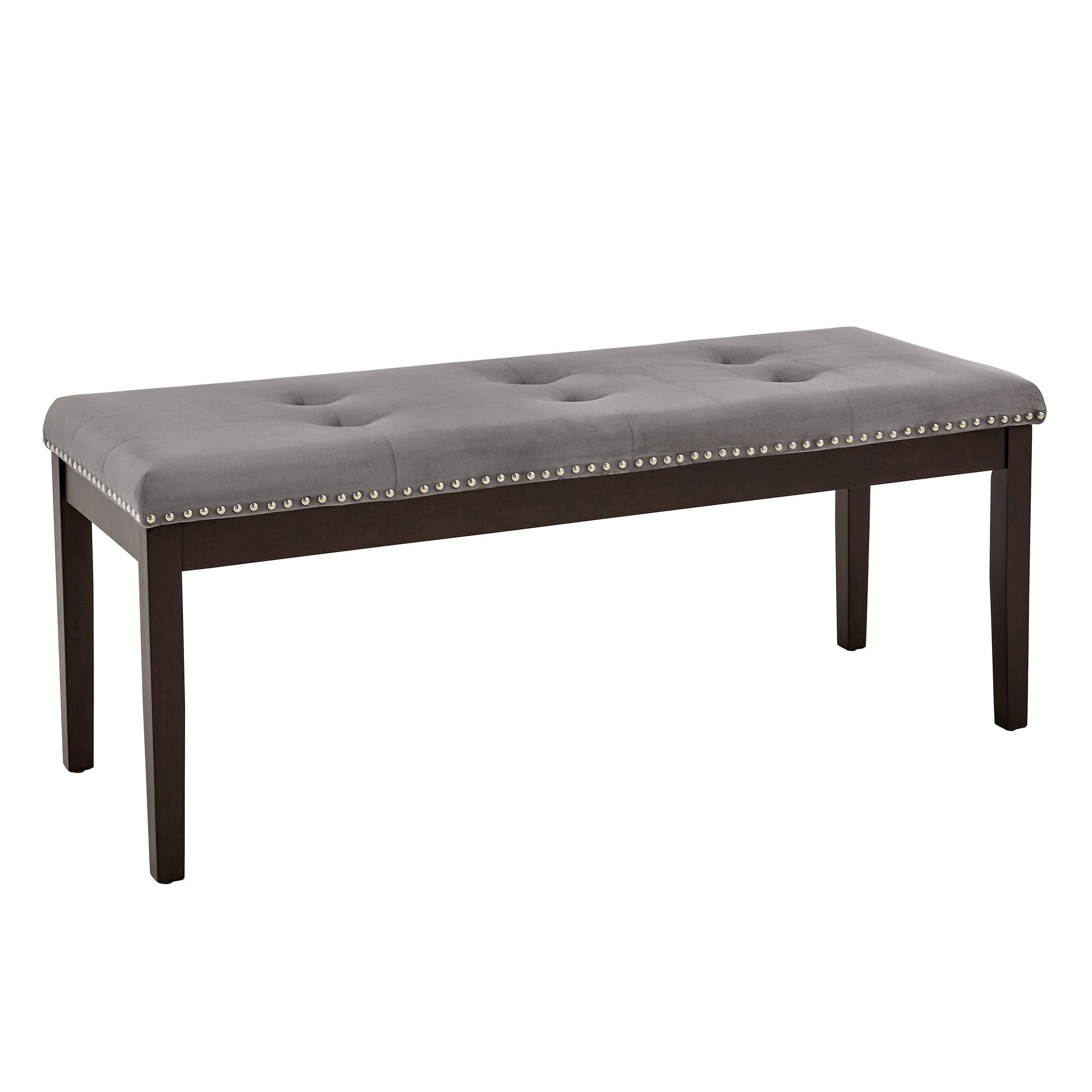 Weston Home Banford Velvet Tufted Nailhead Bench, Gray