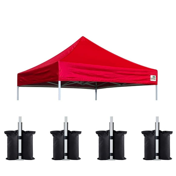 Eurmax USA Pop Up Canopy Replacement Canopy Tent Top Cover Instant Canopy Top Cover ONLY Bonus 4PC Pack Canopy Weight Bag (8x8 Red)